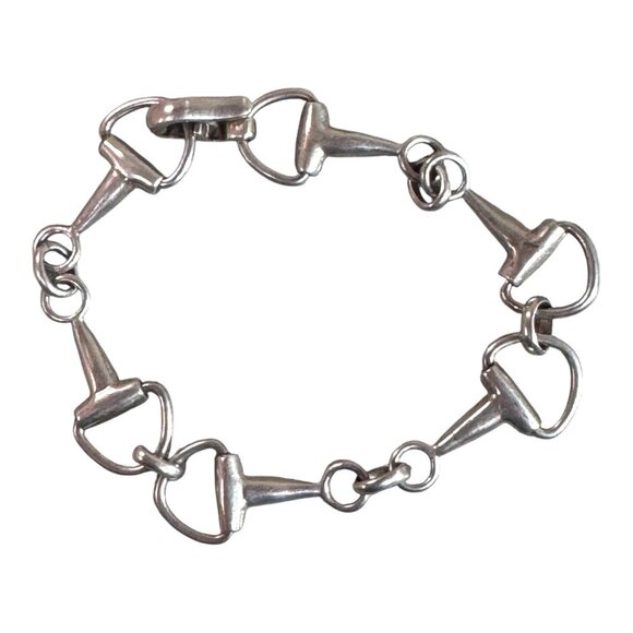 Vtg Sterling Silver 925 Modernist Horse Bit Pattern Link Bracelet 8" Equestrian - Picture 1 of 8